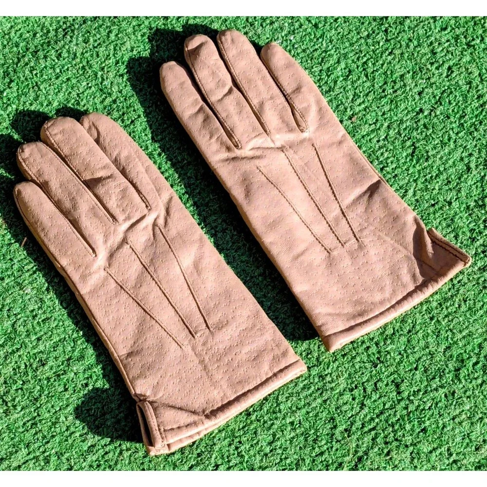 Vintage Taupe Gray Leather w/Acrylic Lining Women's Petite Large Gloves EUC